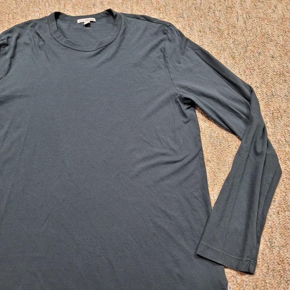James Perse Shirt Mens Size 2 Green Blue Long Sleeve Standard Crew Neck USA - Picture 5 of 13